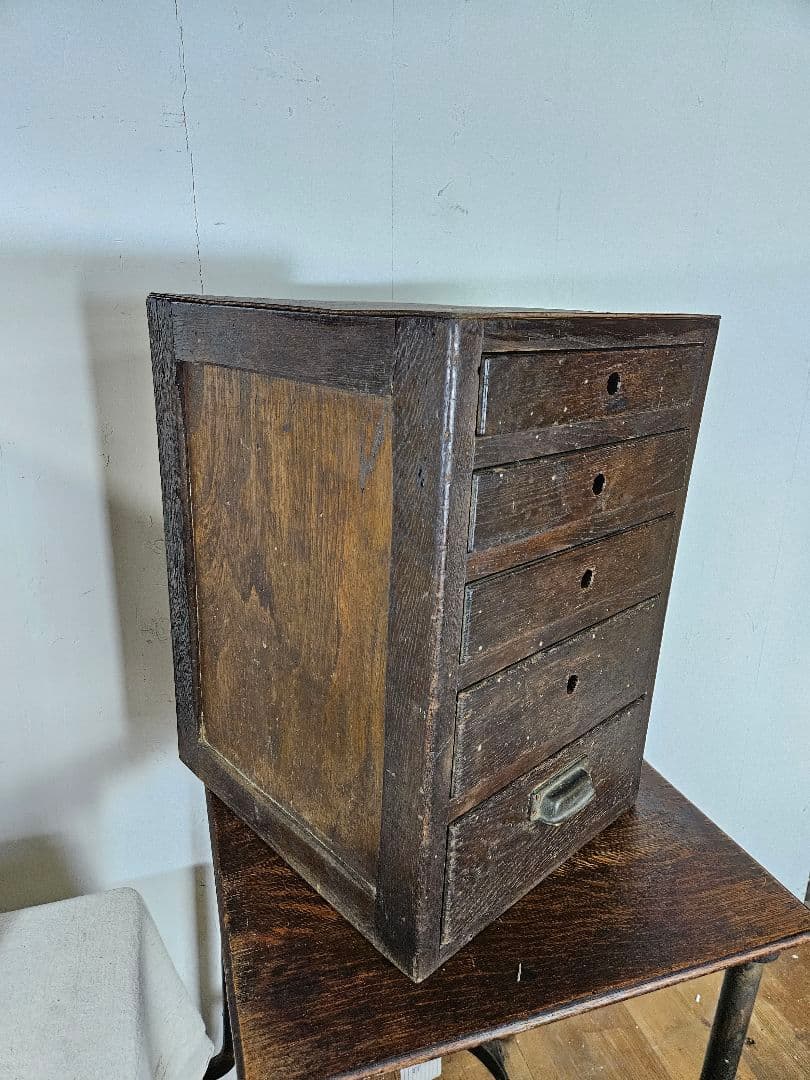 ヴィンテージ 古い木製の小引出し 5段 小箪笥 チェスト 小物入れ 卓上 収納