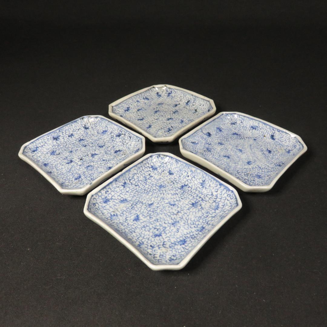 角小皿 4枚 江戸 成化年製 小皿 取り皿 微塵唐草 希少 人気 即売切
