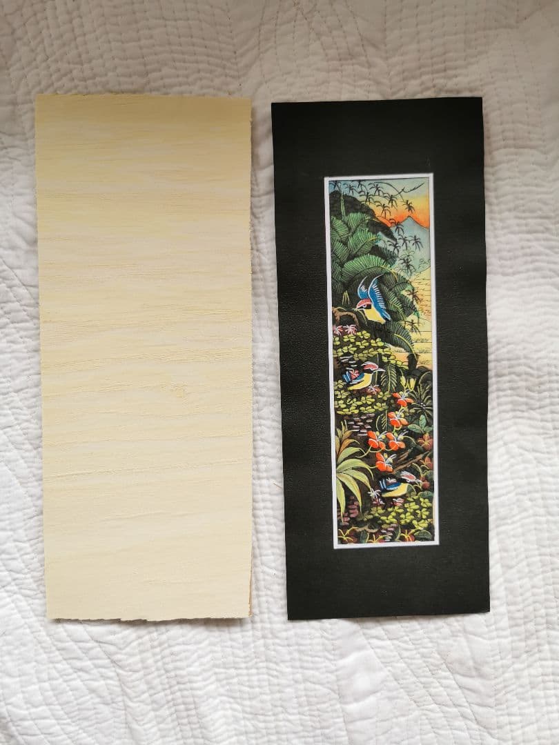 インドネシアバリ島アート 田園と亜熱帯の鳥と花 細密手描き風景画 マスターピース