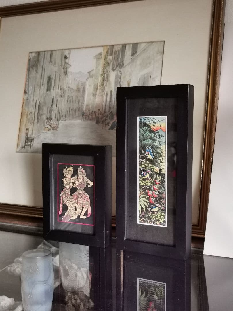 インドネシアバリ島アート 田園と亜熱帯の鳥と花 細密手描き風景画 マスターピース