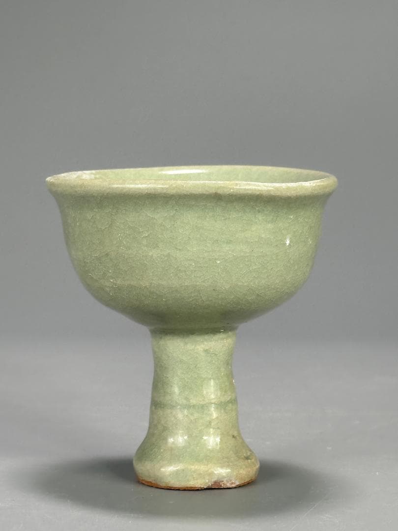 中国美術　元～明時代　龍泉窯　天龍寺　青磁　高足杯　盃　古物　唐物　旧家蔵出し