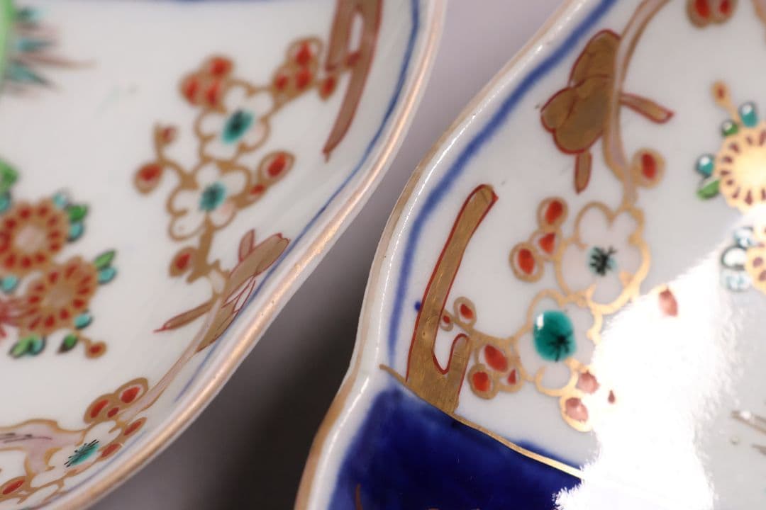 【CM120】古伊万里 色絵 中皿 2枚 盛皿 幅22.3cm 錦手 花鳥 草花