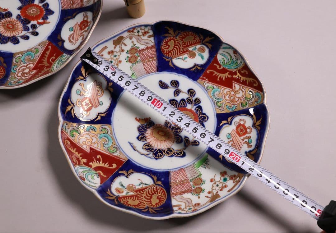 【CM120】古伊万里 色絵 中皿 2枚 盛皿 幅22.3cm 錦手 花鳥 草花