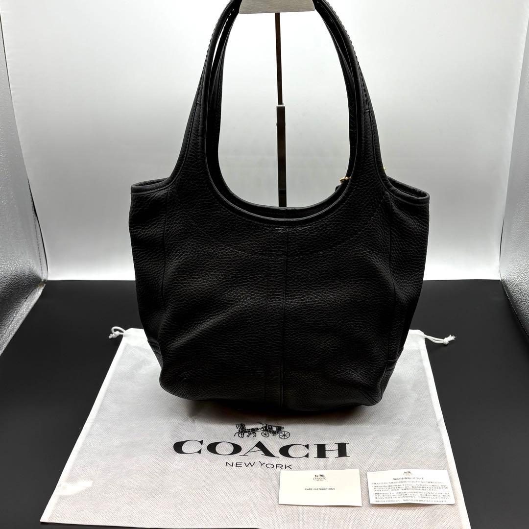 未使用級　COACH ワンショルダーバッグ シボ革 ブラック ゴールド金具