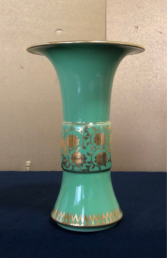 《R》茶道具 萌黄 金襴手 花入 手塚充 陶歴 共布 共箱 251003あ6