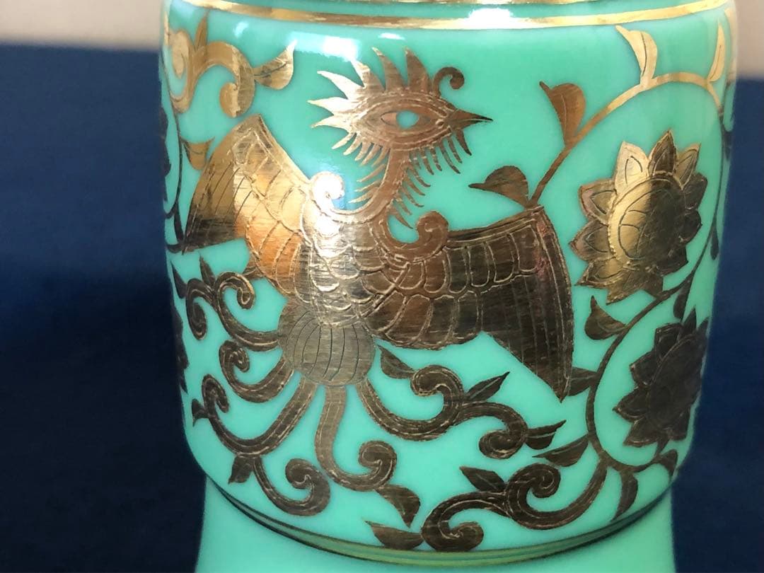 《R》茶道具 萌黄 金襴手 花入 手塚充 陶歴 共布 共箱 251003あ6