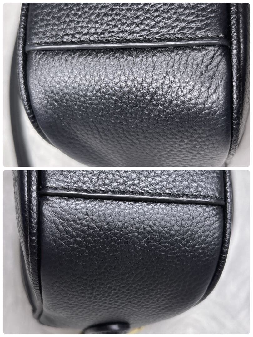 COACH ブラックレザー ショルダーバッグ カメラバッグ 金チェーンショルダー