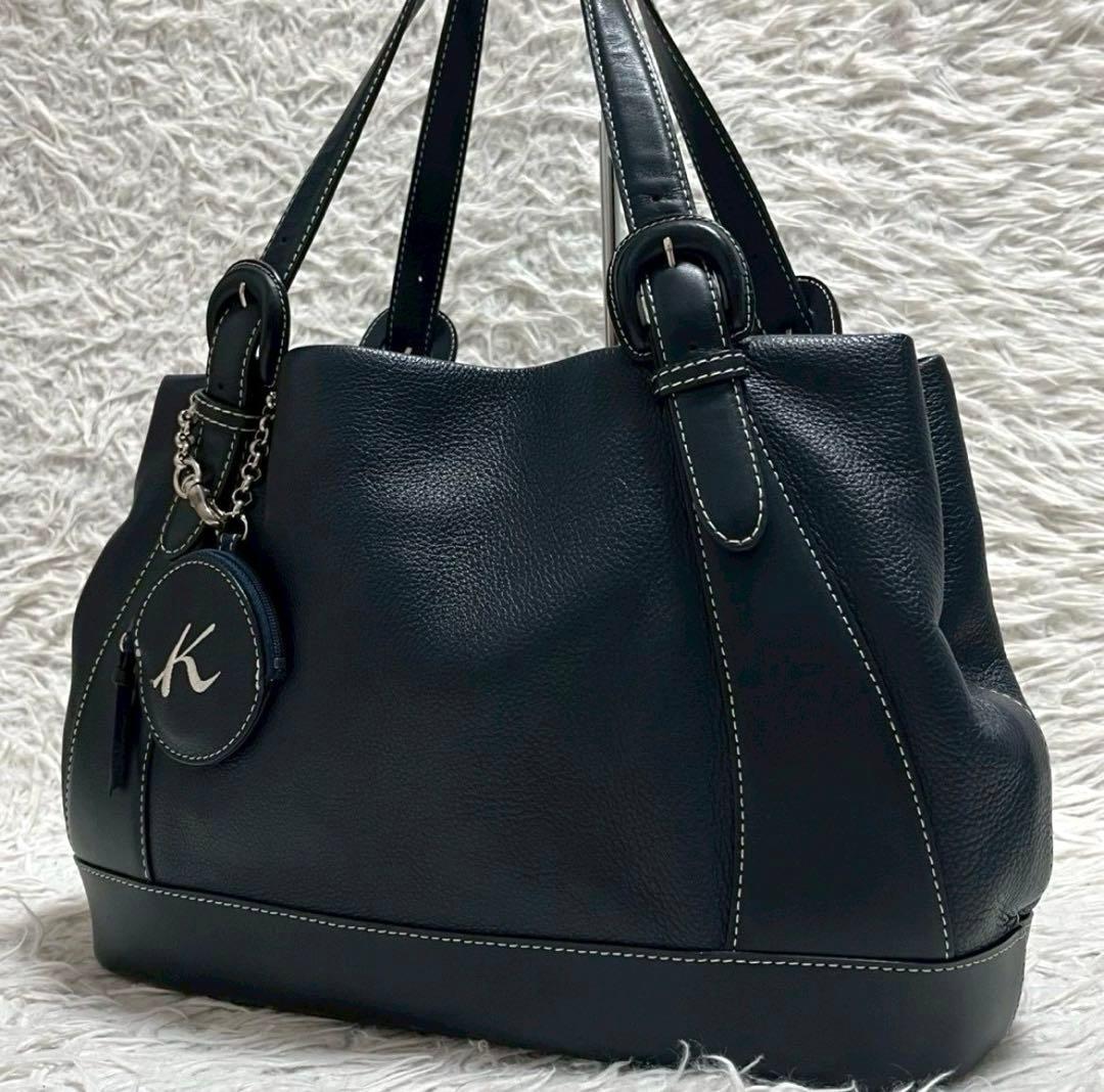 未使用級✨️キタムラ 元町 モトマチ ハンドバッグ チャーム付き ネイビー