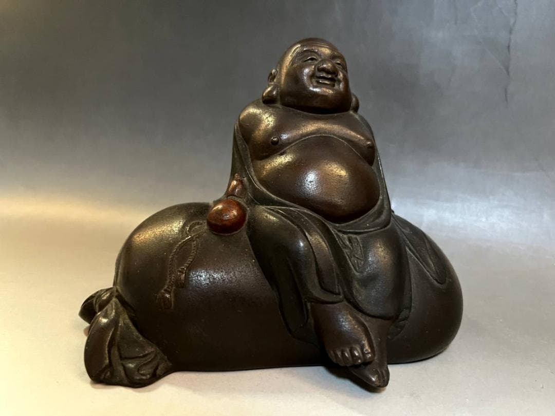 置物■布袋様 古銅製 七福神 布袋さん ほてい神 時代物 骨董品 1.43kg■