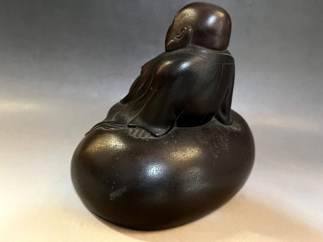置物■布袋様 古銅製 七福神 布袋さん ほてい神 時代物 骨董品 1.43kg■