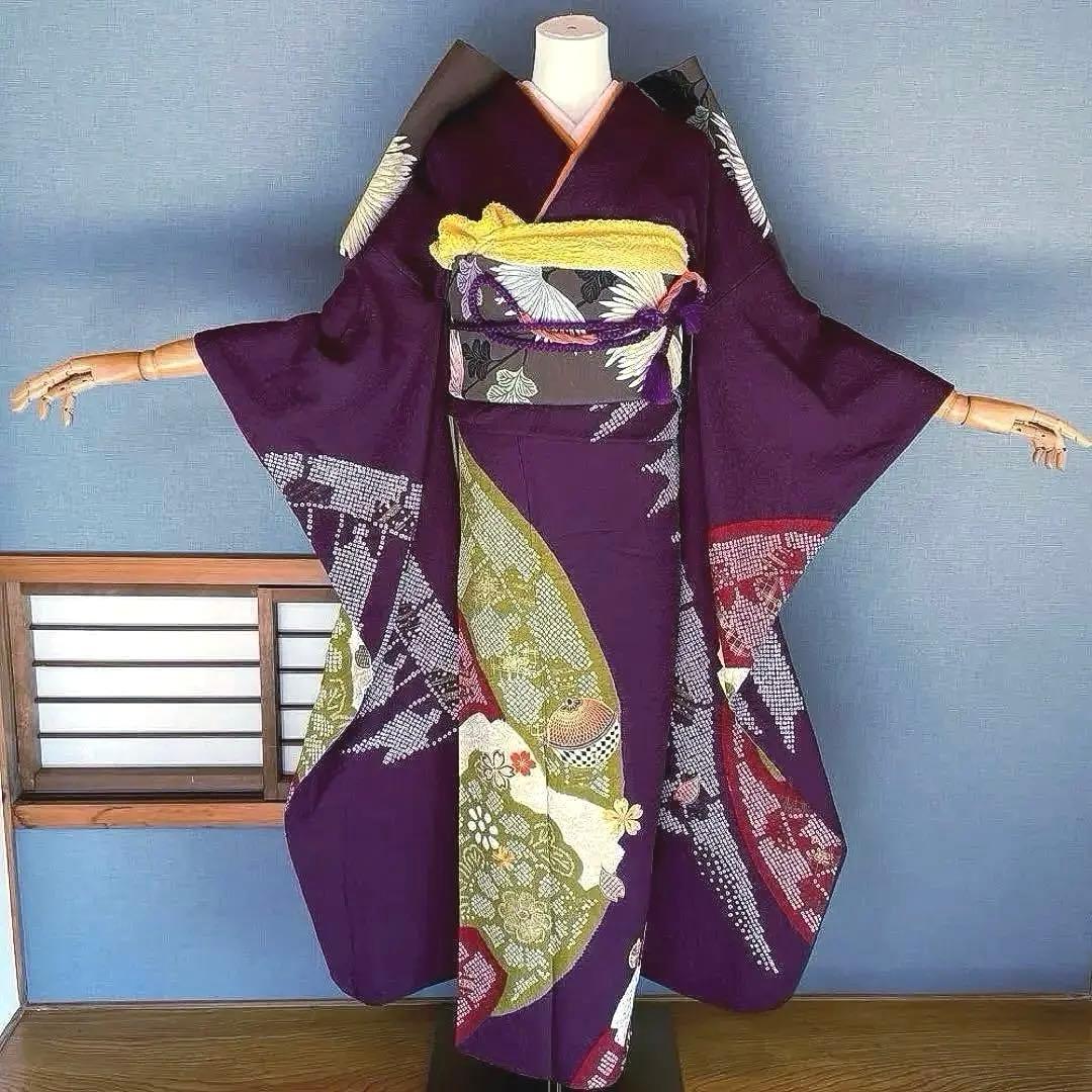 まーページ　プラスサイズ　高身長　絞り　手刺繍　成人式振袖　振袖　裄丈69