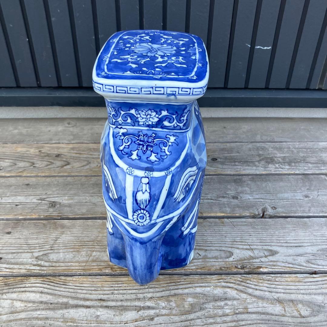 ② 景徳鎮 中国美術品 陶器製 象 オブジェ 飾り スツール 花台 骨董品 置物