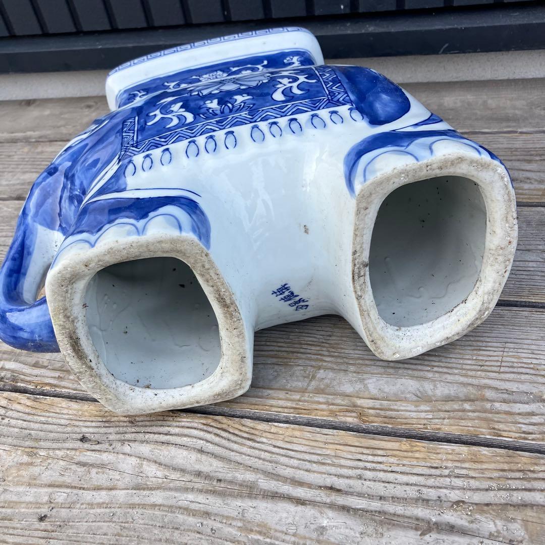 ② 景徳鎮 中国美術品 陶器製 象 オブジェ 飾り スツール 花台 骨董品 置物