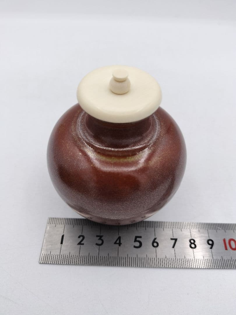 c368【新品・未使用】茶入 大名物漢作唐物 利休丸壺写 龍喜窯 木箱 茶道具