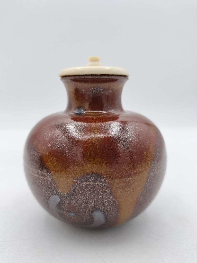 c368【新品・未使用】茶入 大名物漢作唐物 利休丸壺写 龍喜窯 木箱 茶道具