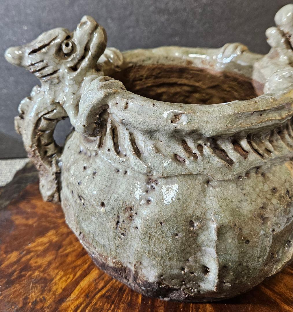 江戸後期～明治時代頃　古萬古　 萬古在銘　双獣耳　灰釉　香炉　壺 花入れ　水指