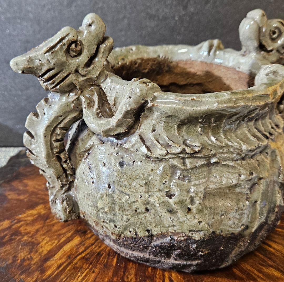 江戸後期～明治時代頃　古萬古　 萬古在銘　双獣耳　灰釉　香炉　壺 花入れ　水指