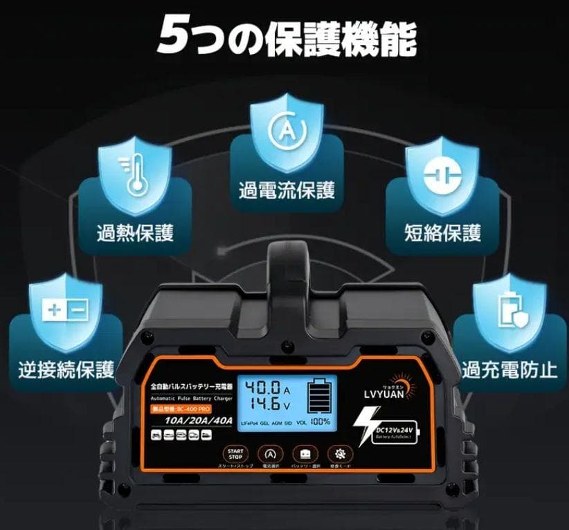 1103バッテリー充電器 40A 12V/24V鉛電池/12V LiFePO4