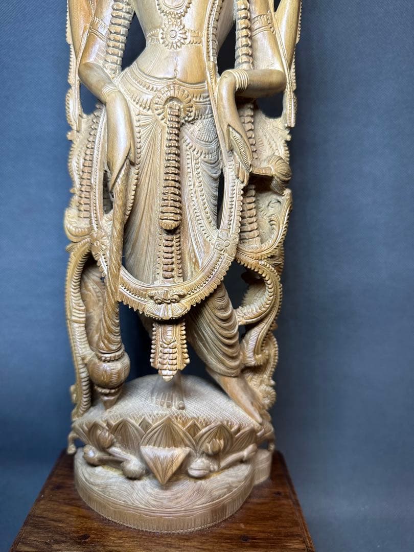 インド　白檀　木彫り　弁財天　観音　仏教美術　仏像 骨董 木像　木製　仏教