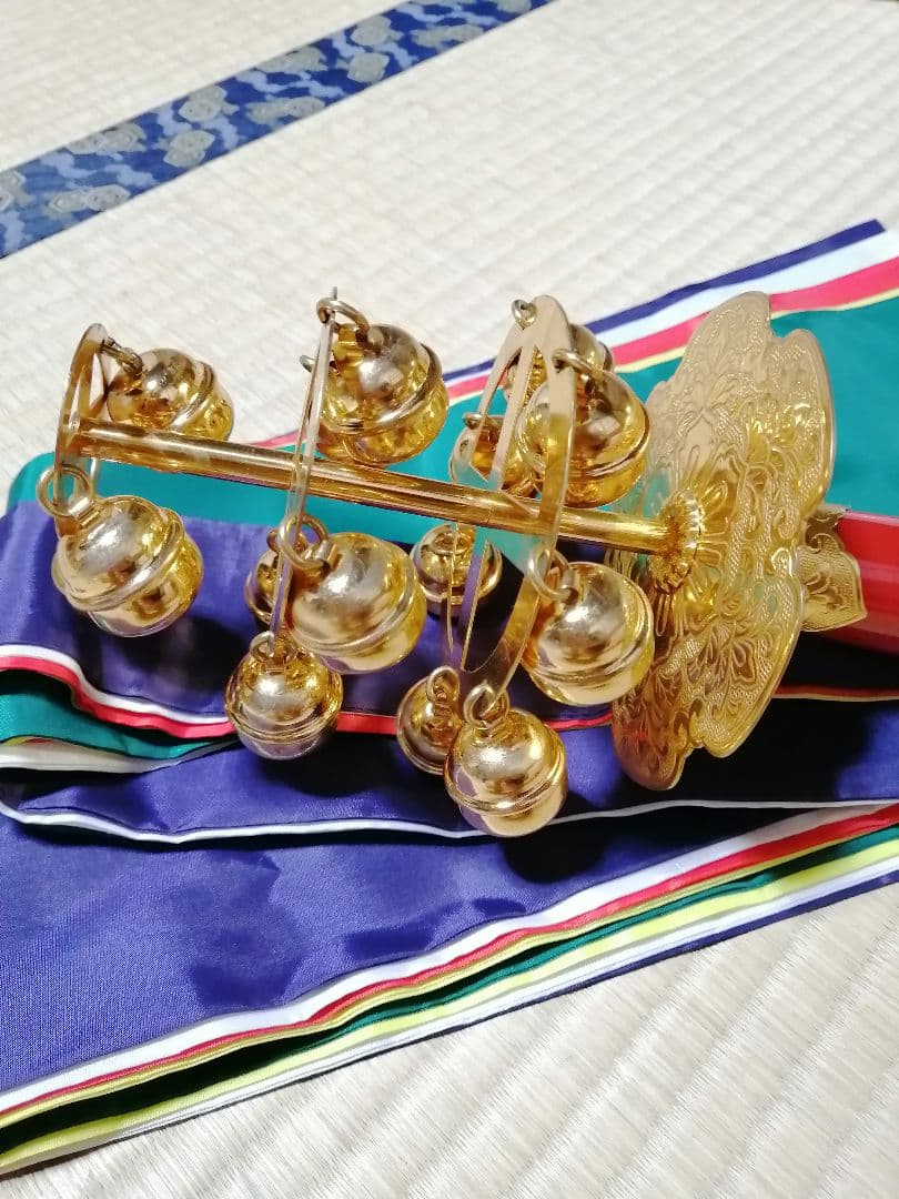 【美品】 神楽鈴 巫女鈴 五色布付き