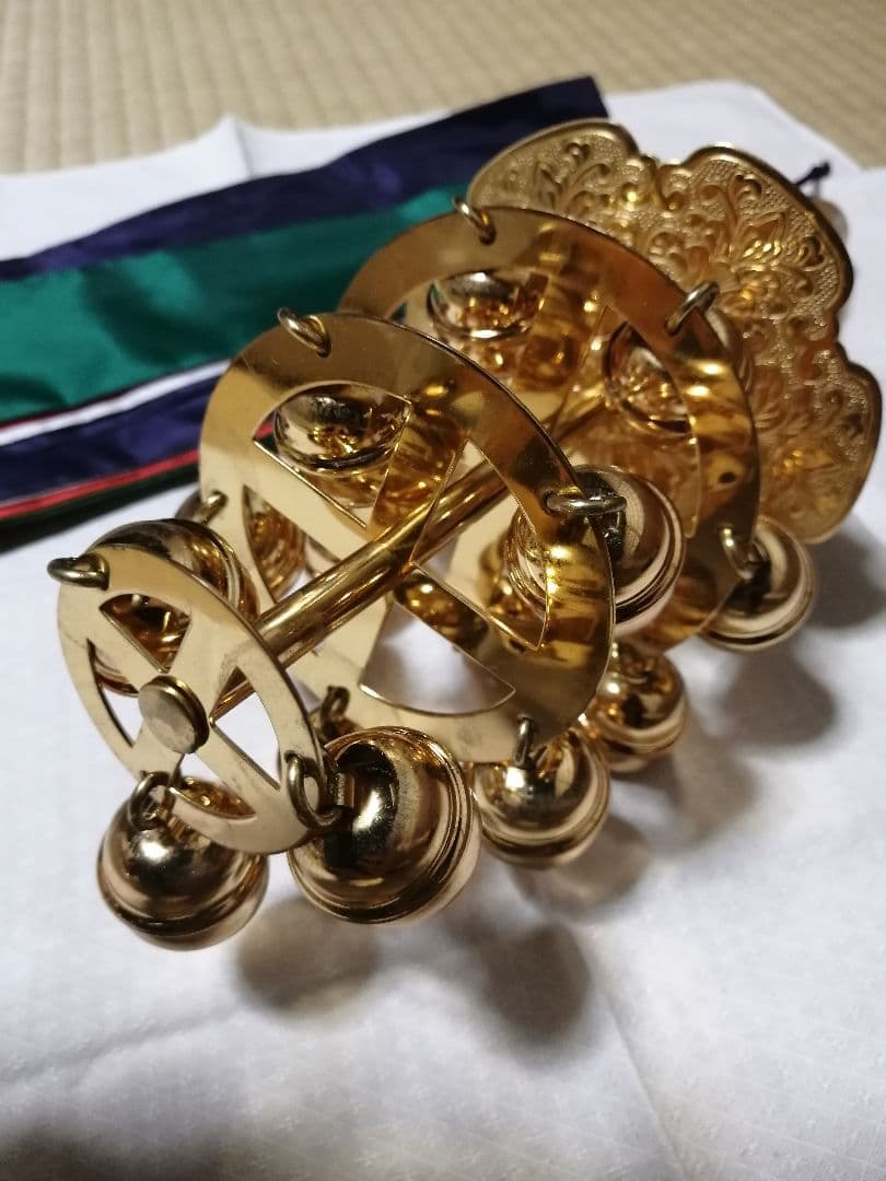 【美品】 神楽鈴 巫女鈴 五色布付き