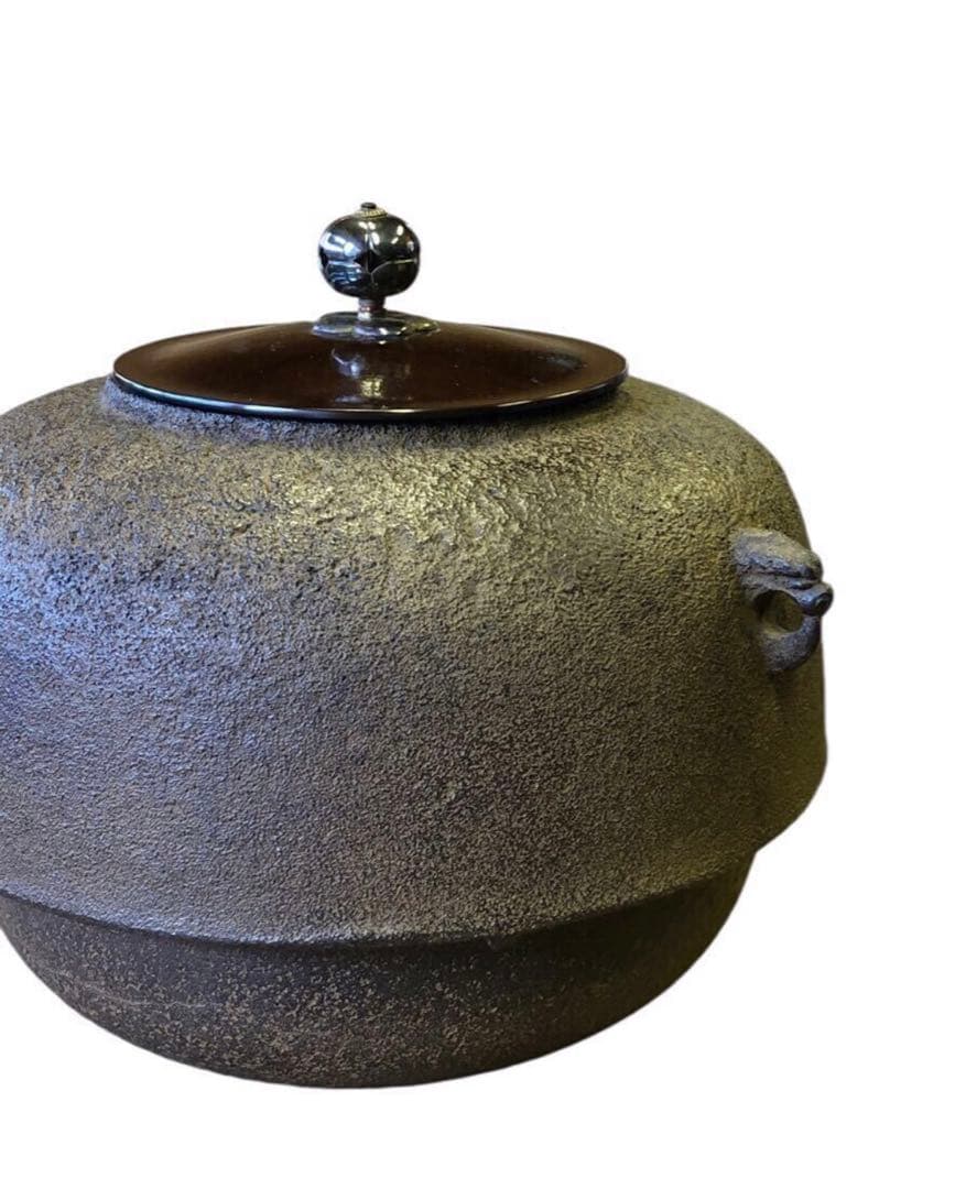 釜師　木村一無作　銀摘　共箱『唐銅鬼面風炉』茶道具/鉄瓶　古道具