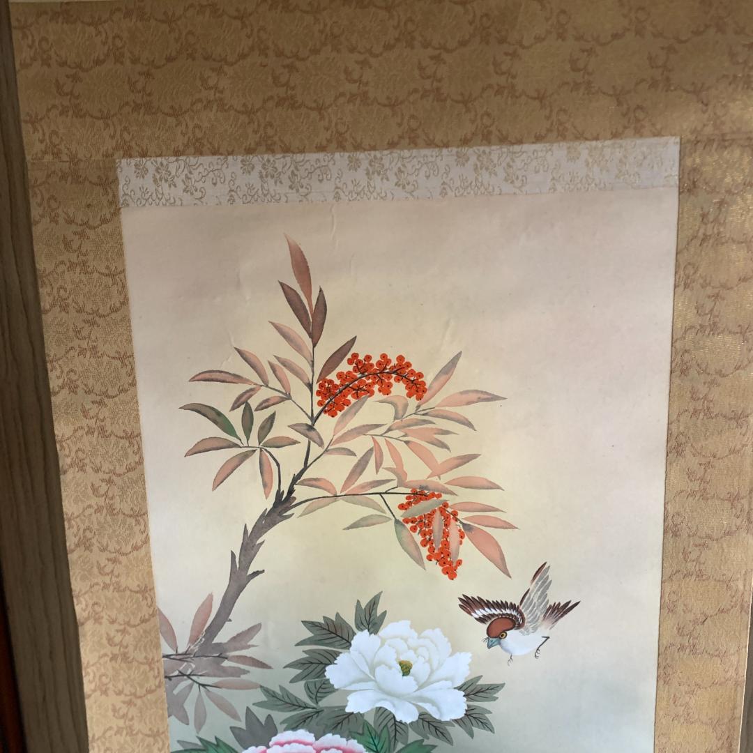 満湖作 掛け軸　肉筆　絹本　額装よし