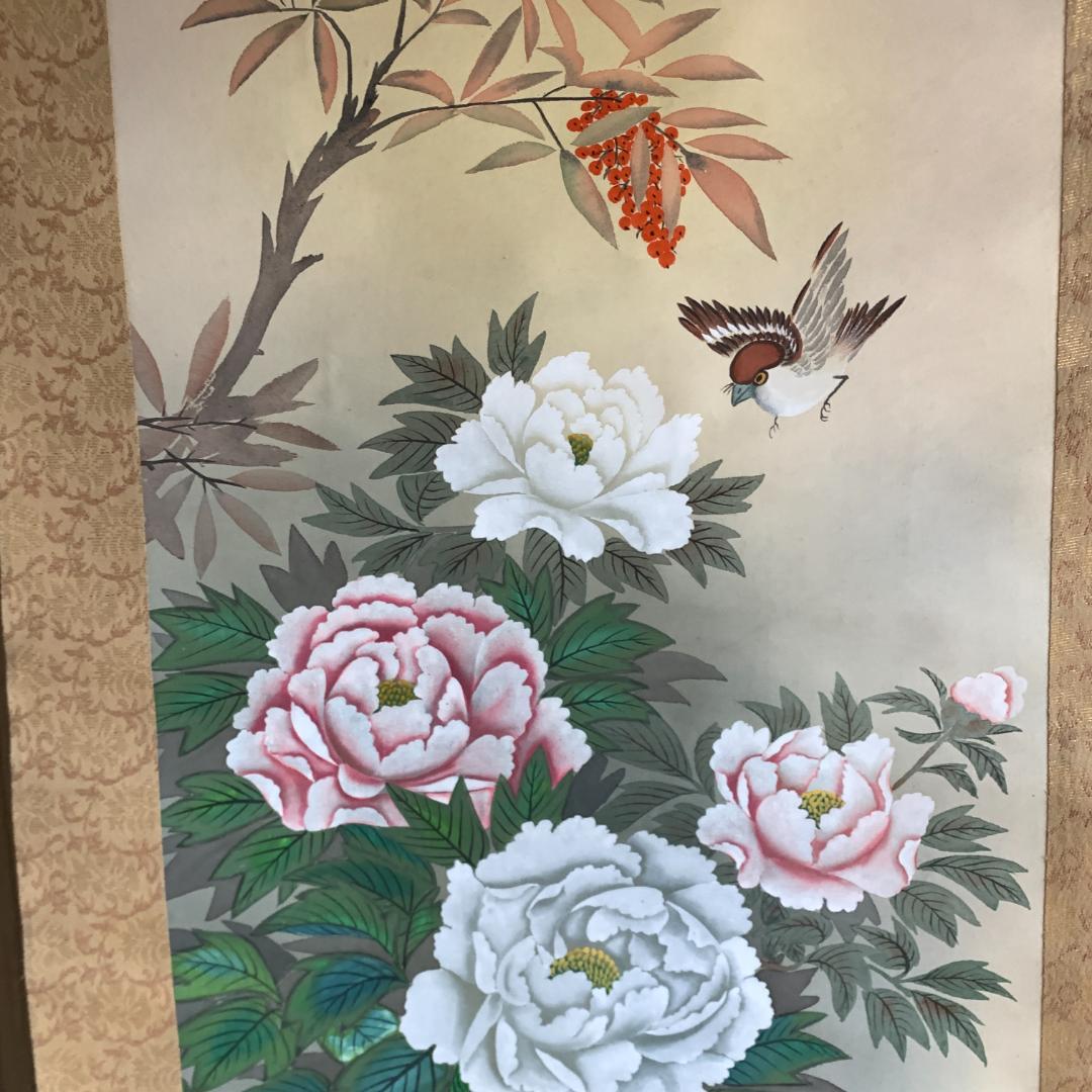 満湖作 掛け軸　肉筆　絹本　額装よし