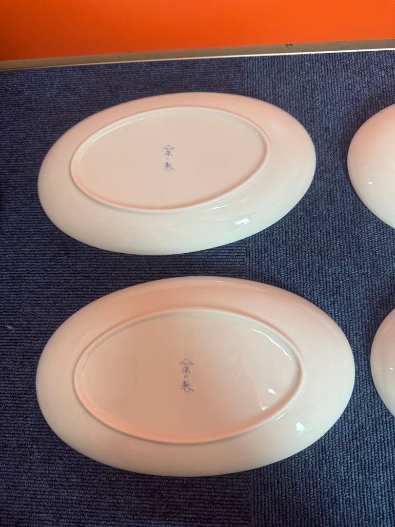 1826 深川製磁　水引草　楕円皿　5客　24cm  未使用