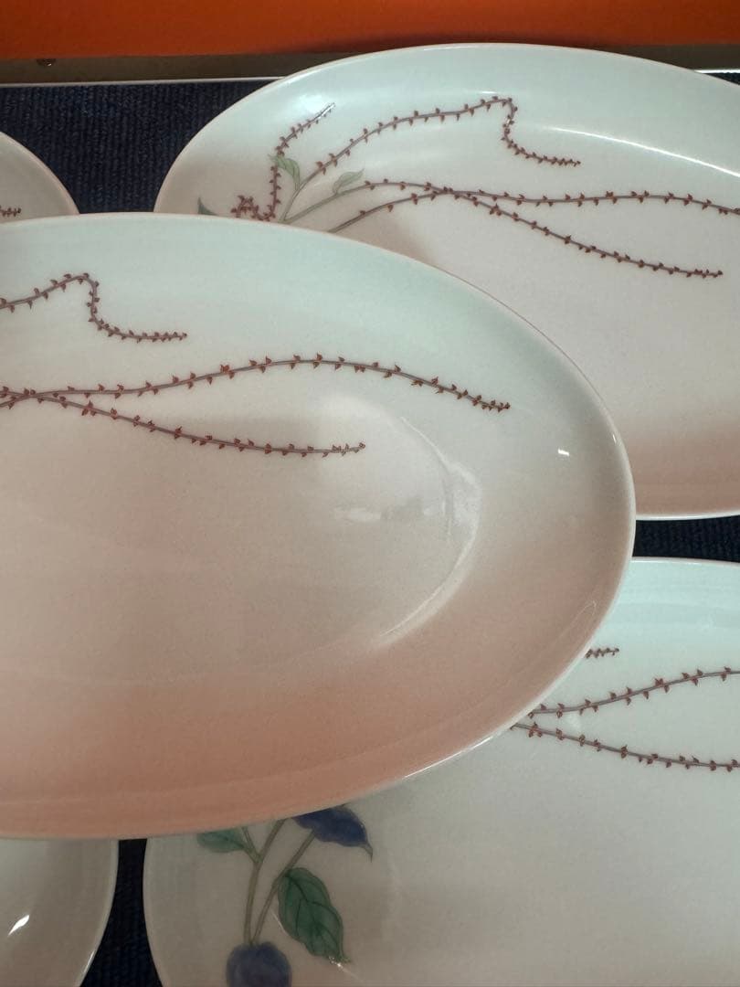 1826 深川製磁　水引草　楕円皿　5客　24cm  未使用