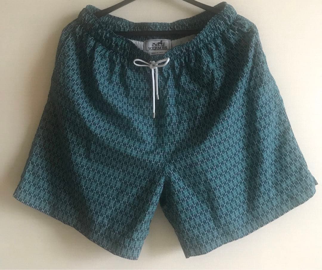エルメス　おしゃれ　青緑幾何学模様 Hermes ボクサー　水着　s