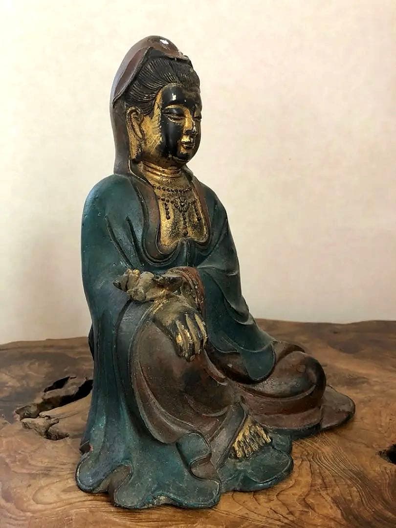 中国美術 大明永楽 古銅 彩色 観音菩薩像 仏像