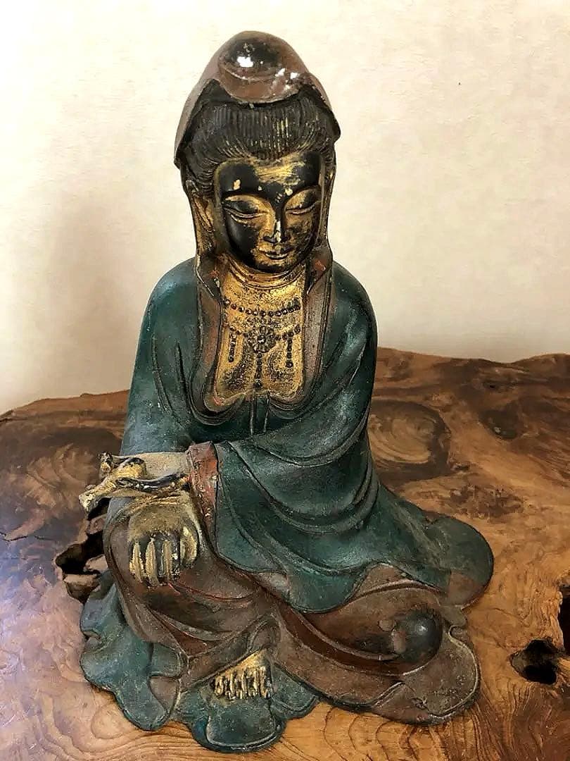 中国美術 大明永楽 古銅 彩色 観音菩薩像 仏像