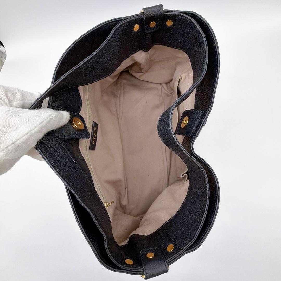 【ATAO】エルヴィ 2way ショルダーバッグ ハンドバッグ ネイビー シボ革