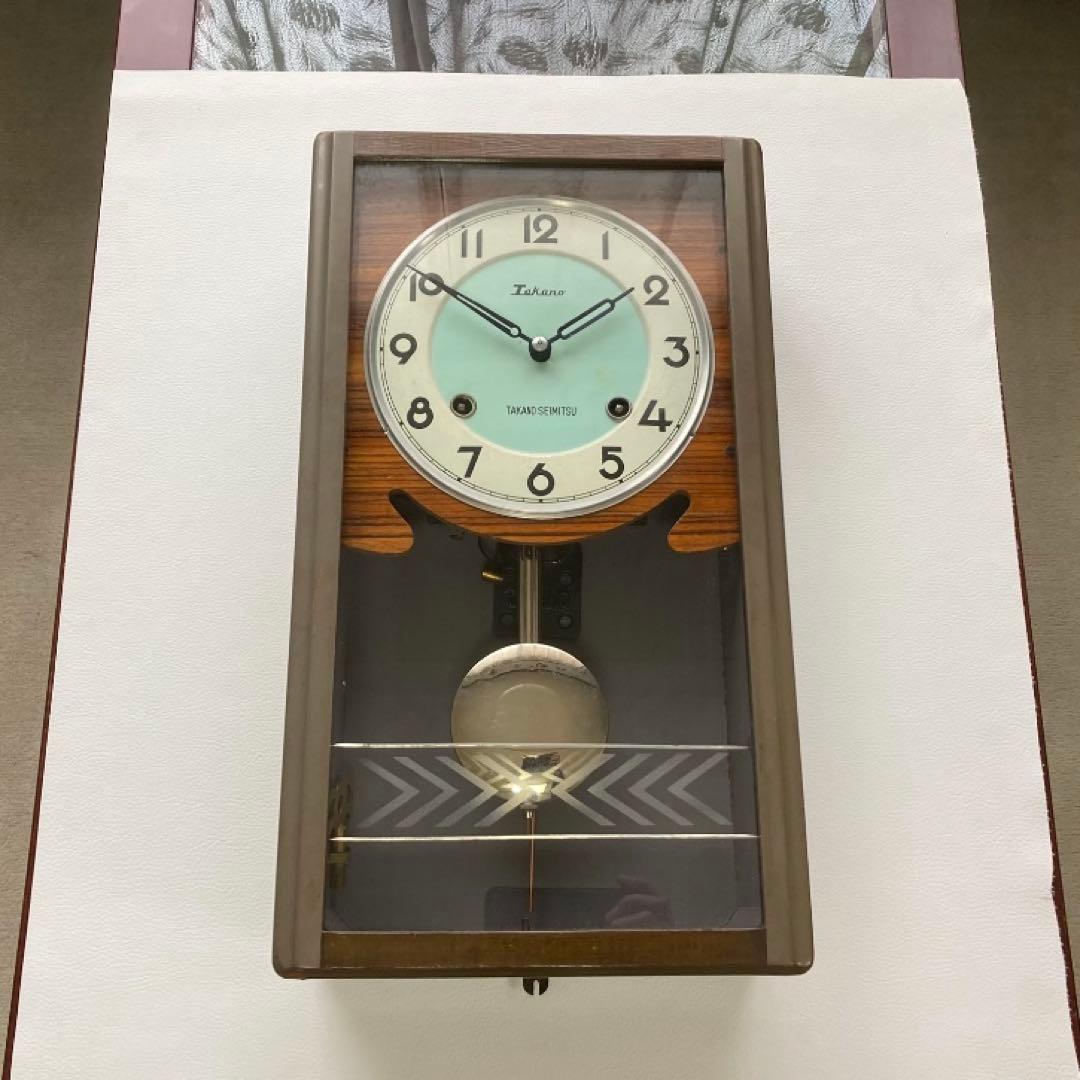 高野精密 振り子時計 柱時計 掛け時計 ゼンマイ式 木製 レトロ 稼働品