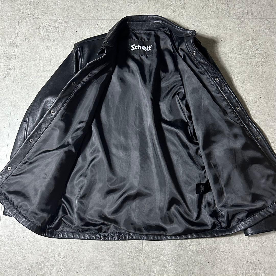 ほぼ未使用 Schott コーチジャケット レザーシャツ M 黒 ラムレザー