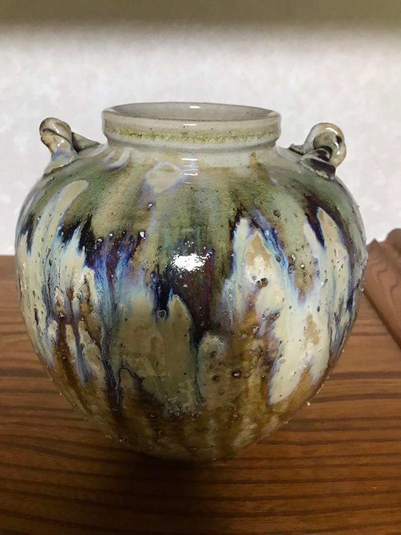 丹波立抗焼　直作窯　美しい釉薬の流れの陶器壺