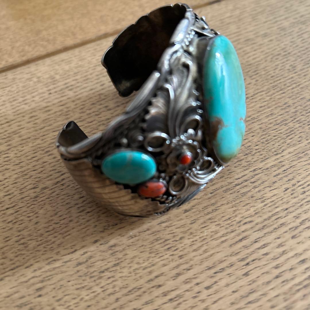 バングル　特大ターコイズ　ナバホ　シルバー925 インディアン　ブレスレット