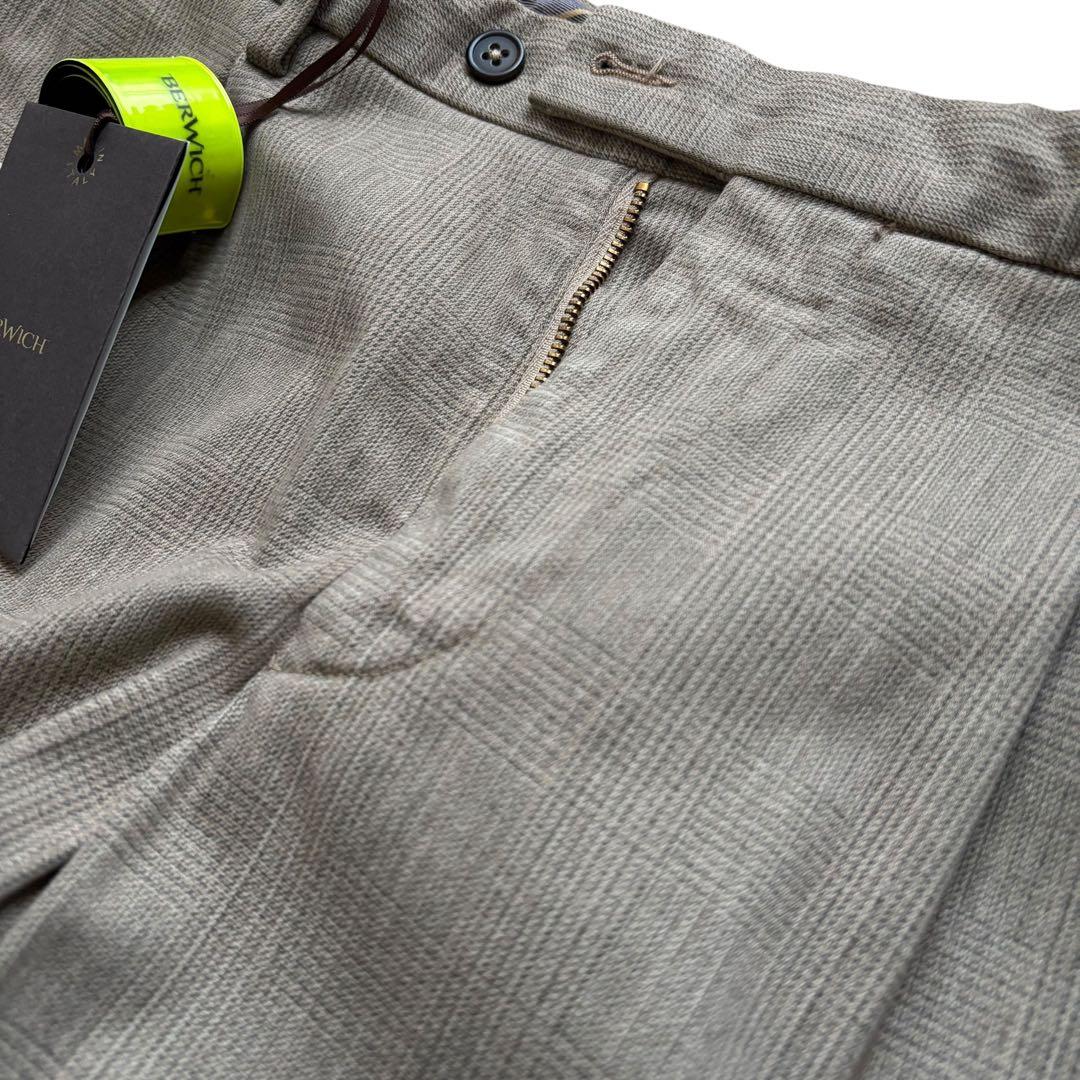 新品未使用/3.5万円/BERWICH/フェードベージュグレンチェックパンツ