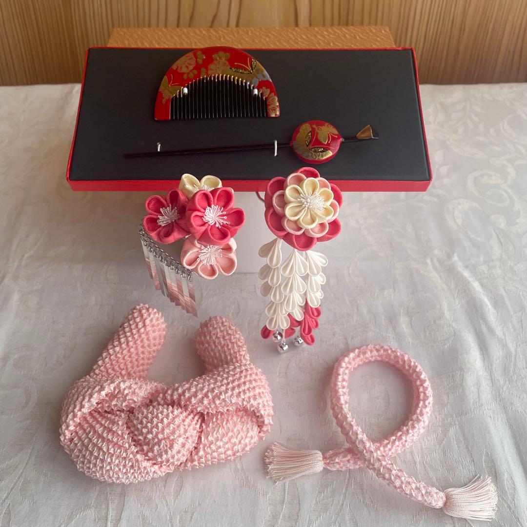 ☆おはりばこ☆ 七五三用髪飾りセット 7歳 つまみ細工 かのこ ちんころ 櫛