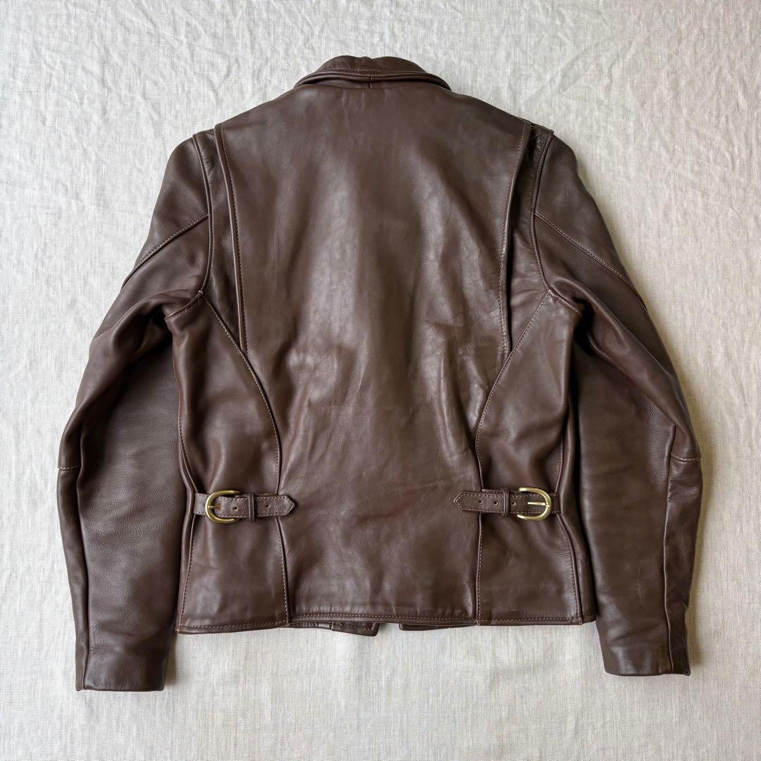 VANSON バンソン ブラウン 襟付き シングルライダースジャケット 38