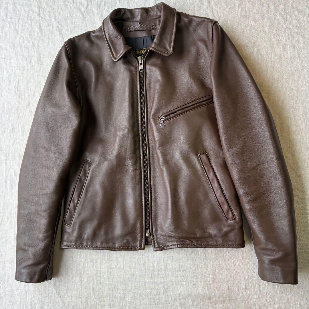 VANSON バンソン ブラウン 襟付き シングルライダースジャケット 38
