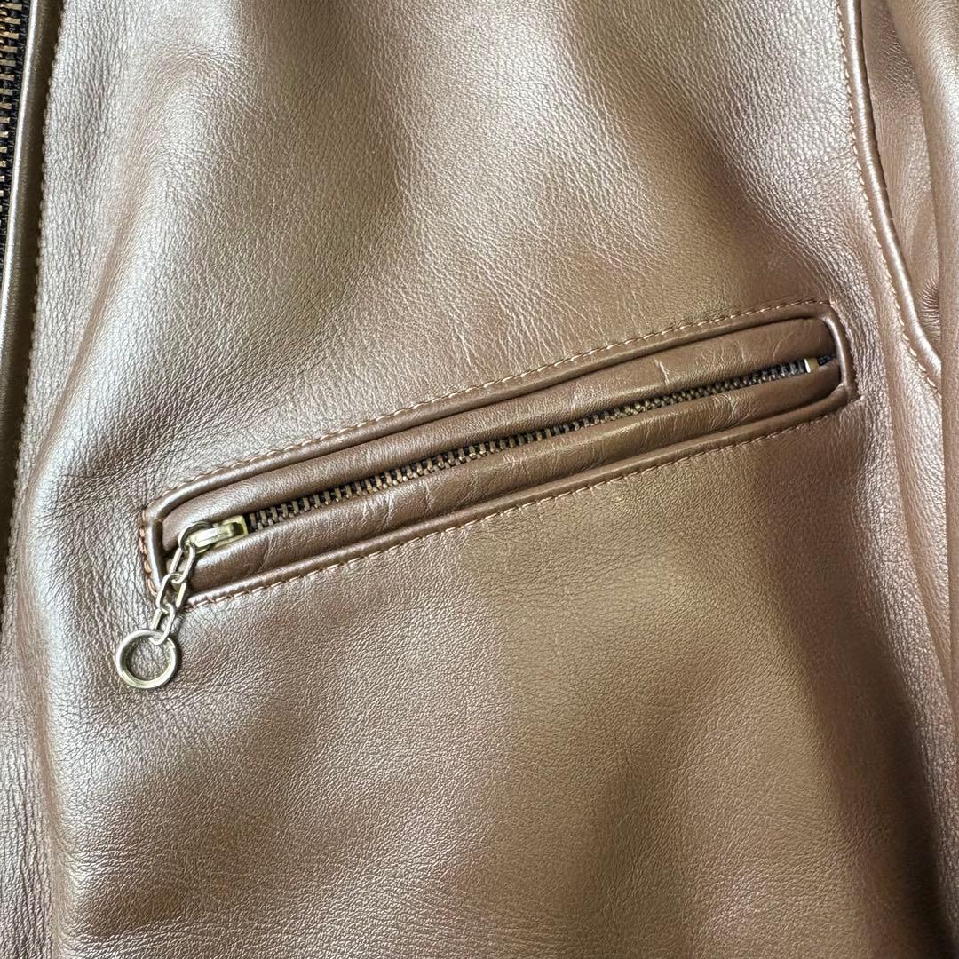 VANSON バンソン ブラウン 襟付き シングルライダースジャケット 38