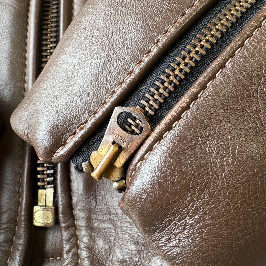 VANSON バンソン ブラウン 襟付き シングルライダースジャケット 38