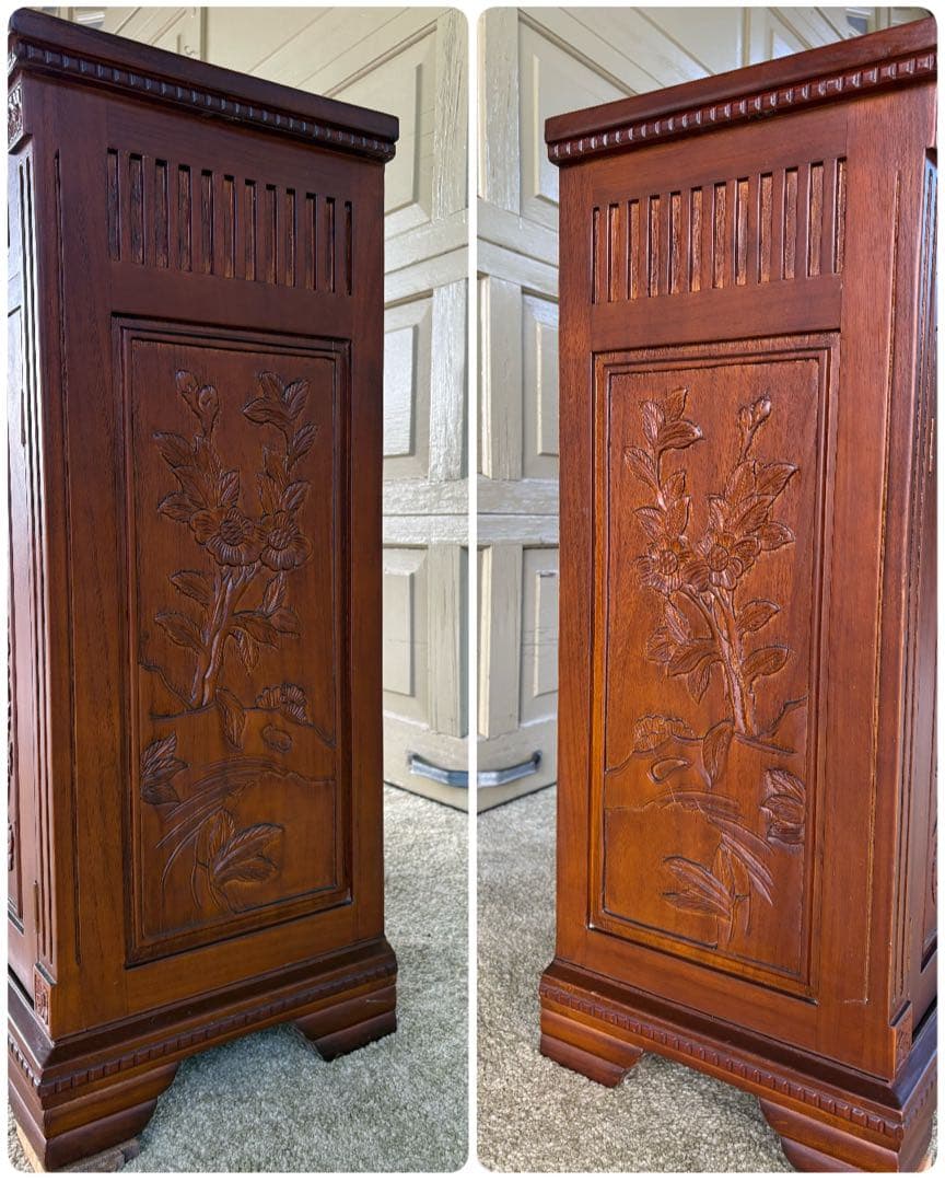 アンティーク調 木彫りコンソールキャビネット サイドボード 飾り棚