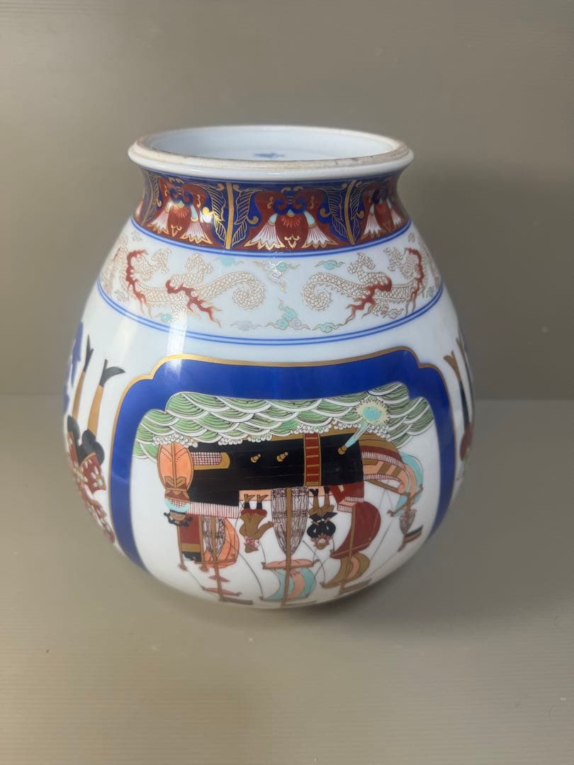 2456 希少　オールド香蘭社 ハイライン 南蛮渡来船  和蘭陀人 花瓶　金彩