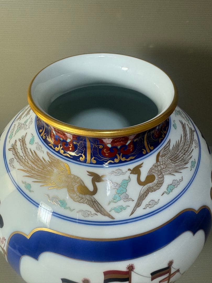 2456 希少　オールド香蘭社 ハイライン 南蛮渡来船  和蘭陀人 花瓶　金彩