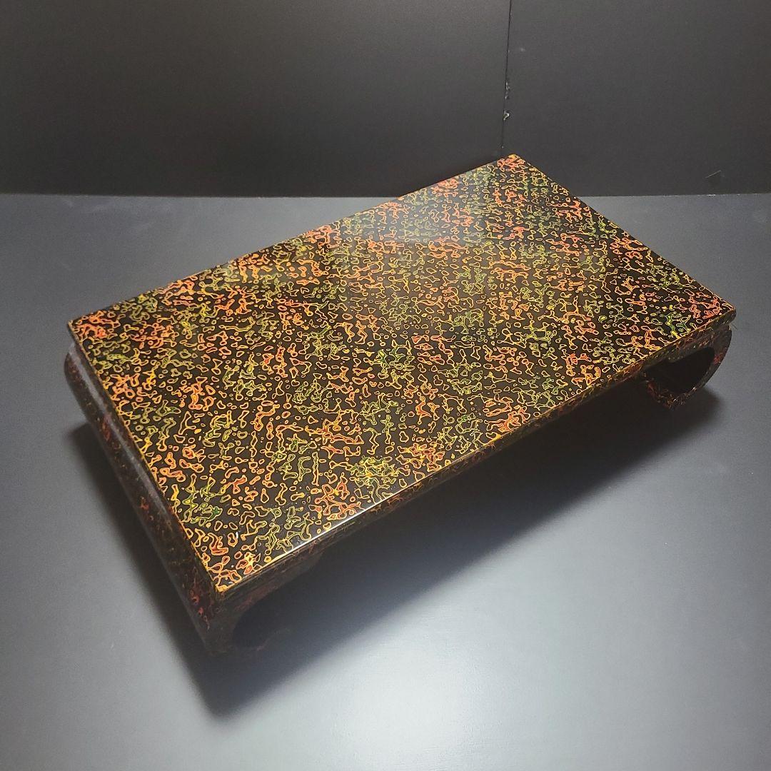 大型　机大　横幅60cm　花台　盆栽台　漆塗り　津軽塗　唐塗　巻き足　小林漆器