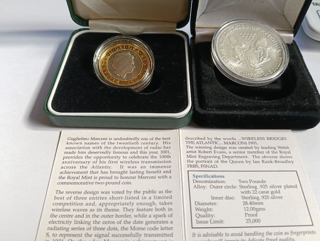 マルコニー大西洋横断無線通信100周年記念銀貨＆コロンビア号追悼記念銀貨