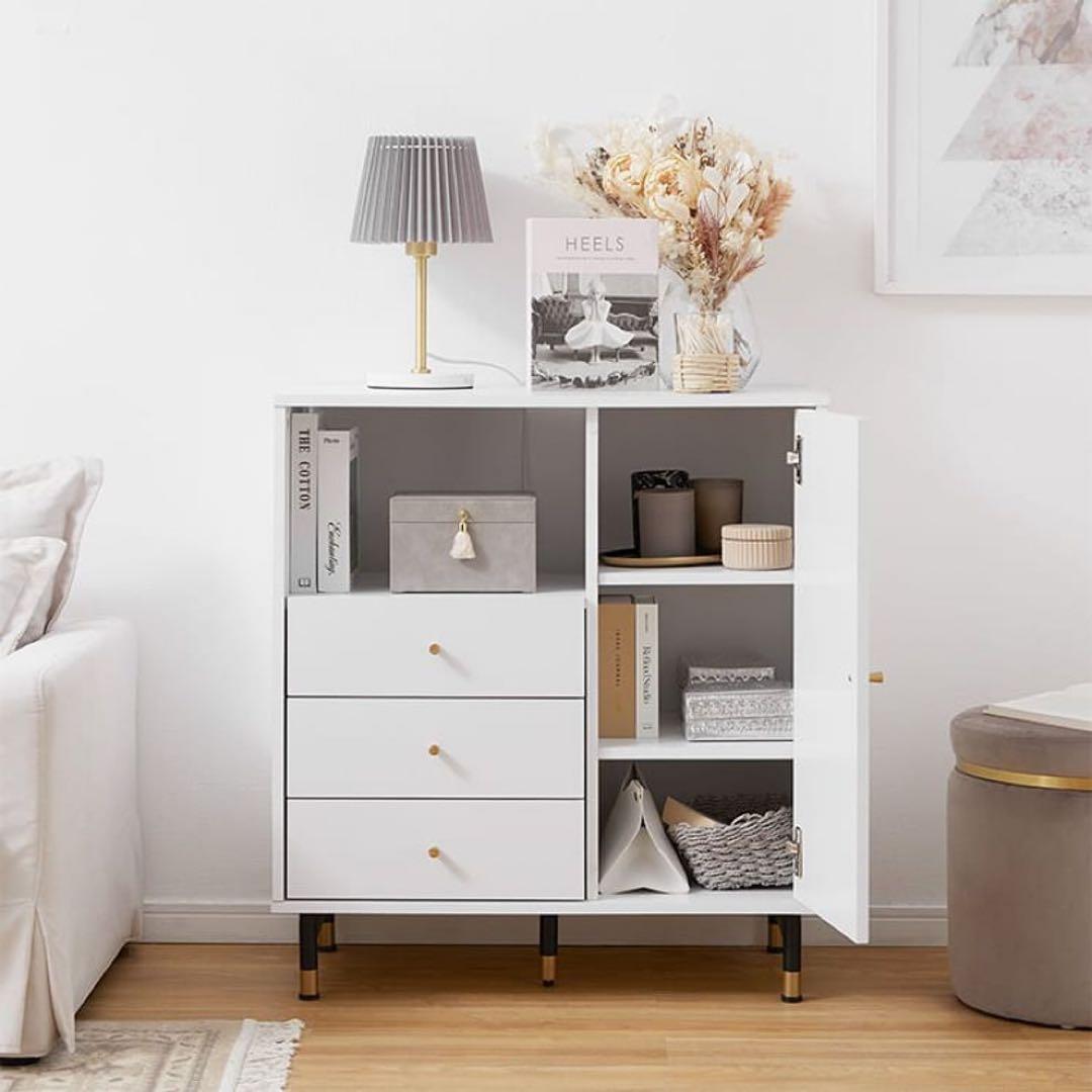 LOWYA サイドキャビネット サイドボード ホワイト×ゴールド